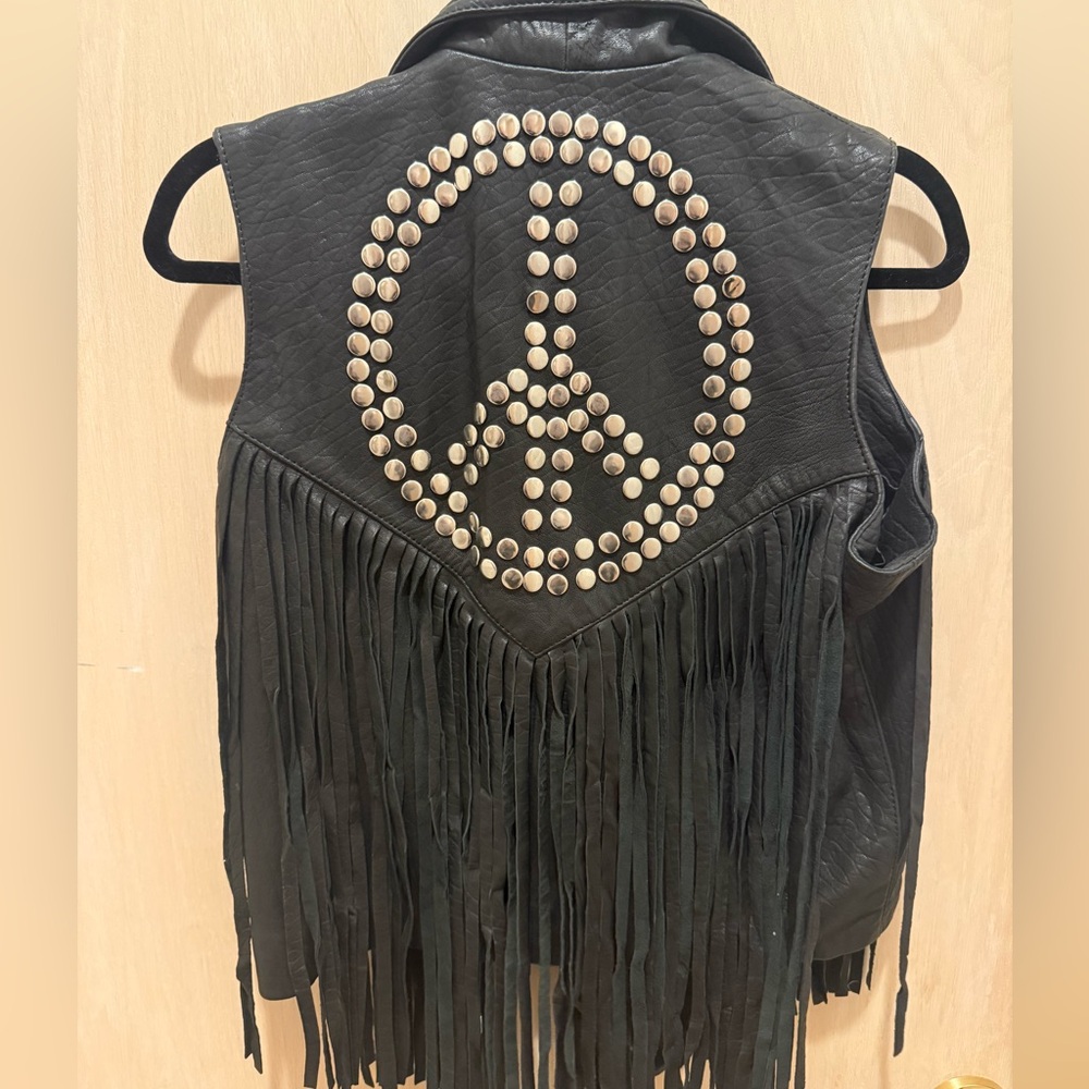 Free People Black Fringe Vest with Silver Studs